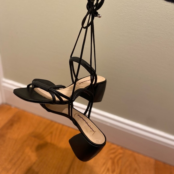 New Free People Vicenza “Love Struck” Ankle Tie Heeled Black Sandals Size 7 - Picture 7 of 10